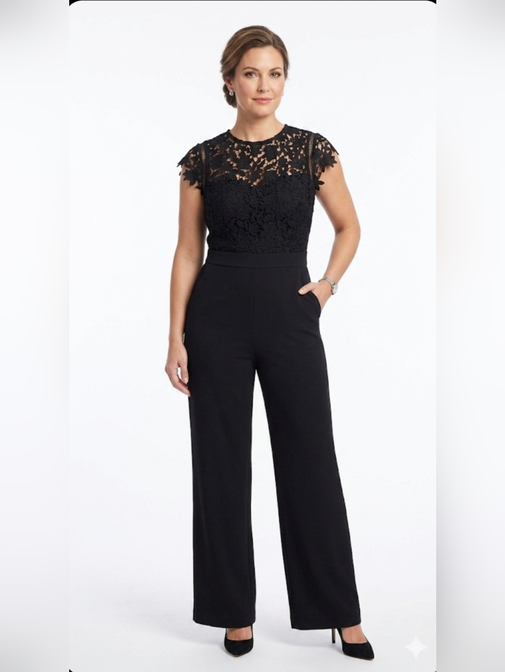 Eliza J Black Lace Top Wide-Leg Jumpsuit.    Size 6.